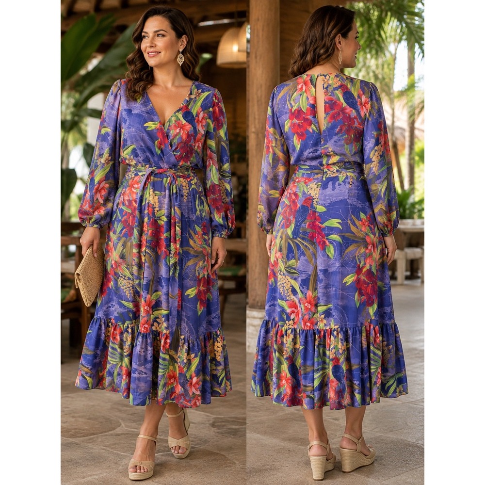 Tommy Bahama Villa Views Tropical Floral Maxi Dress Womens 12 Island Navy